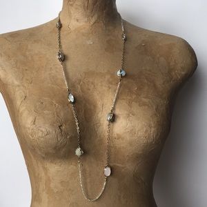 Ann Taylor Loft Long 18” Jewel Bead Gold Necklace